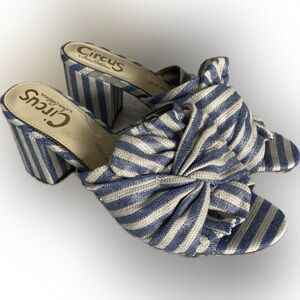 Circus by Sam Edelman Women's Palma Wedge Heel Mules Sz 9 Blue and White Fabric